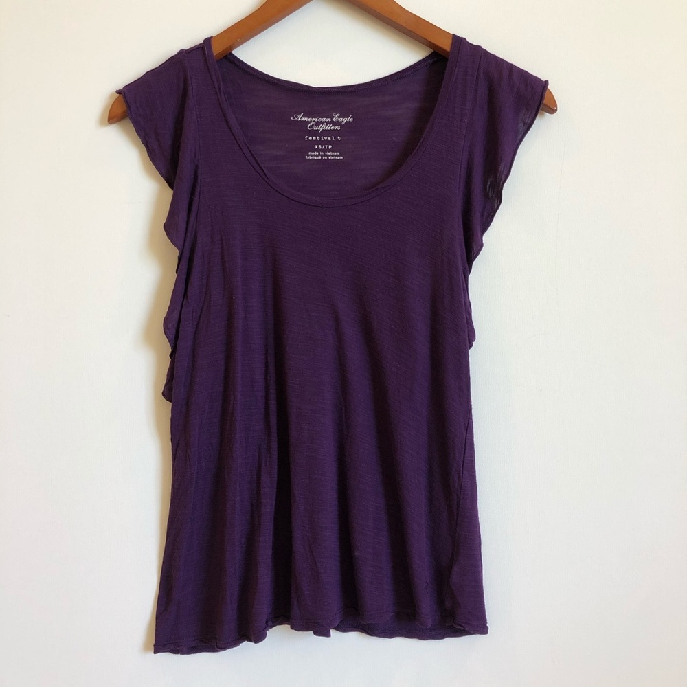 American Eagle purple ruffled tank top